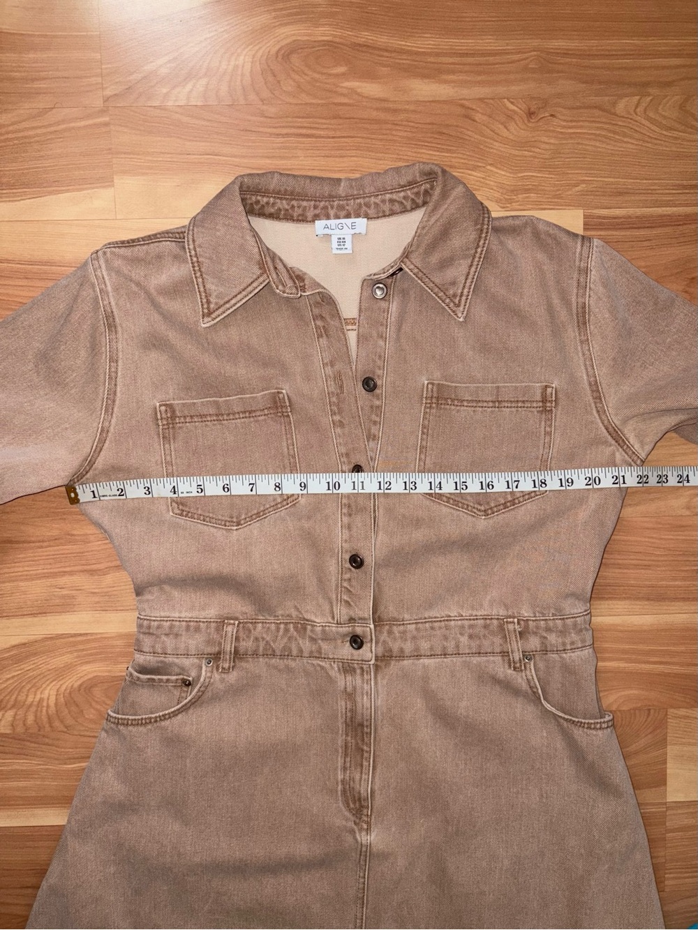 ALIGNE Tan Mateo Asymmetrical Utility Denim Midi Dress Size 12 Large Lagenlook - Picture 7 of 16